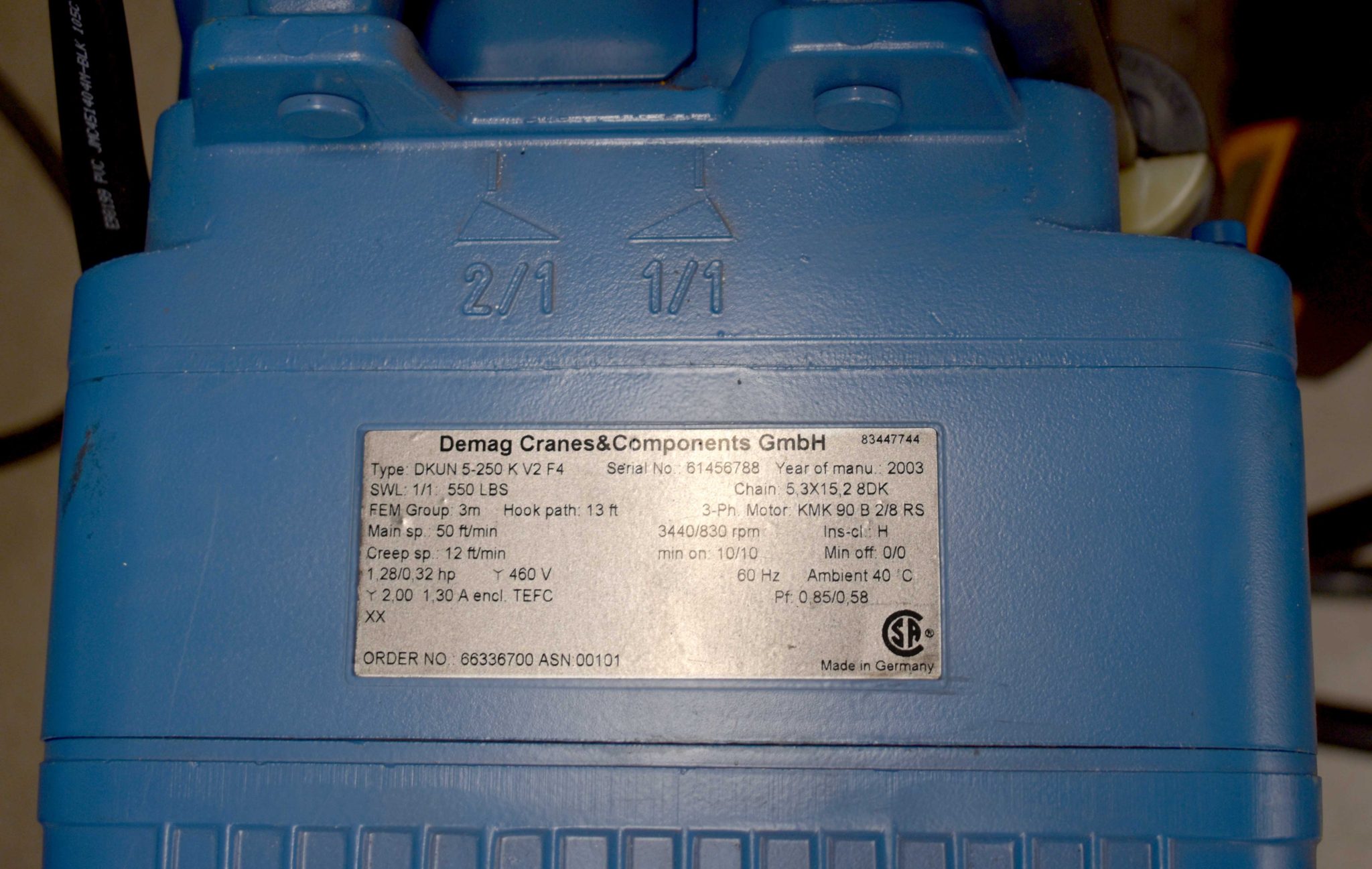 Hoist Info Needed for Parts & Troubleshooting Demag Cranes