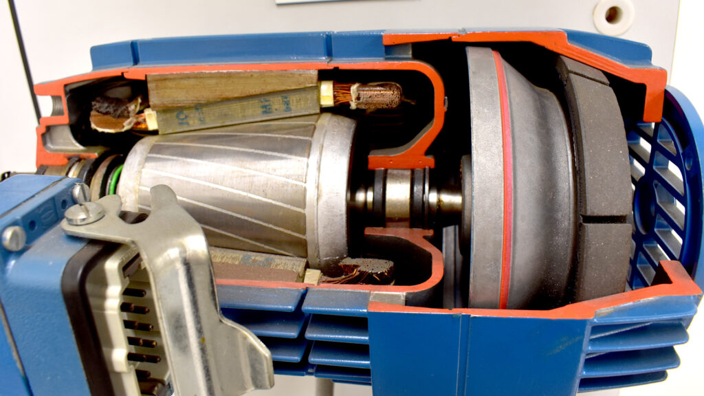 Cutaway of a Demag conical rotor motor showing the inner components
