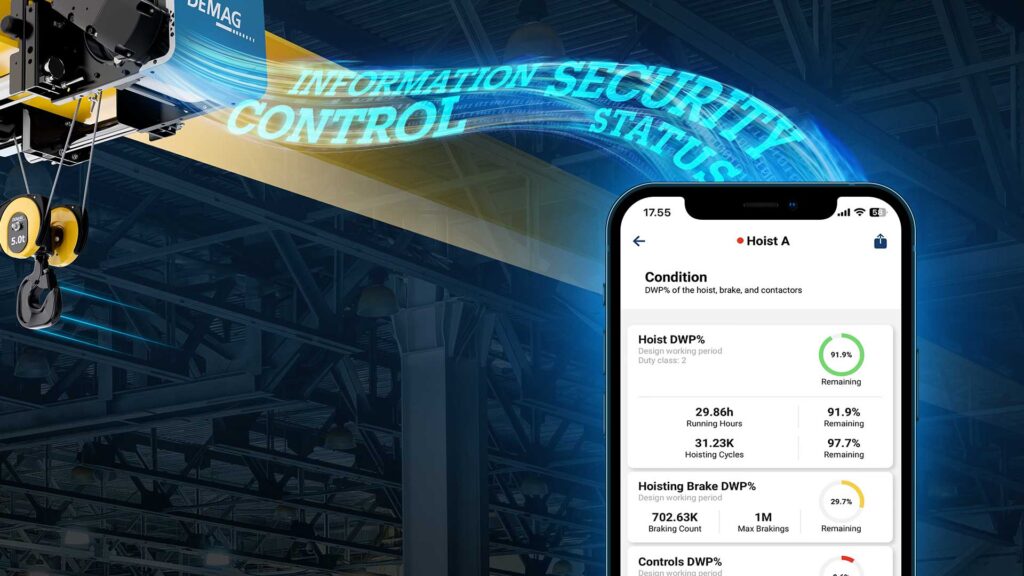 Demag Equipment Health App connecting to a rope hoist