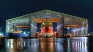 Demag cranes in ship building docks