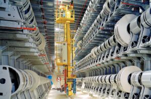 Demag stacker crane in a die stamp warehouse